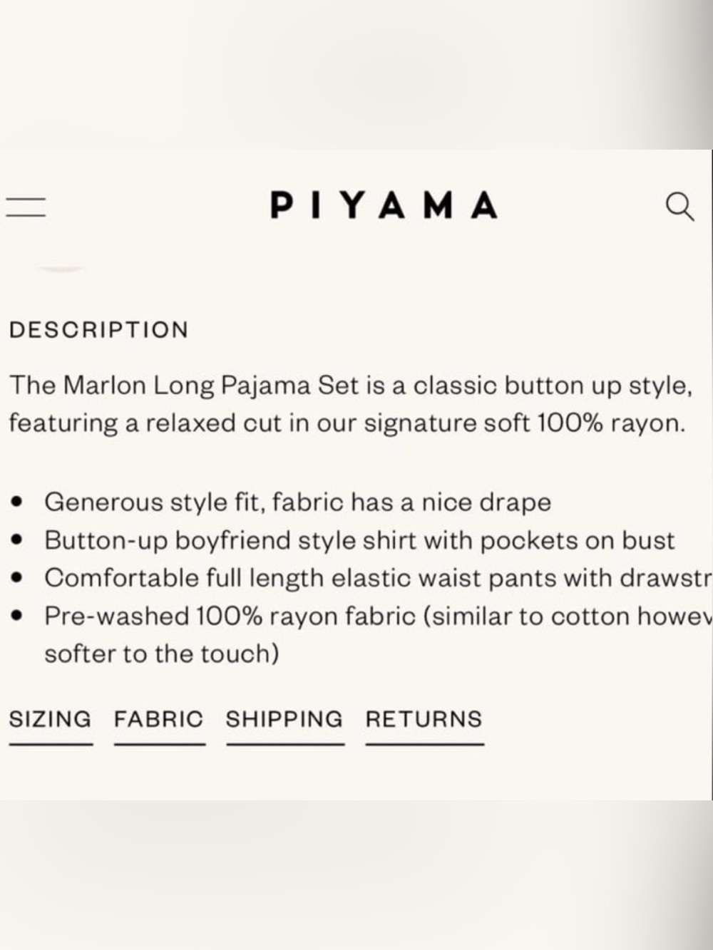 Piyama Marlon Leaf Print Cotton Pajama Set in Cream and Olive Medium Shirt/Pant - Picture 9 of 11